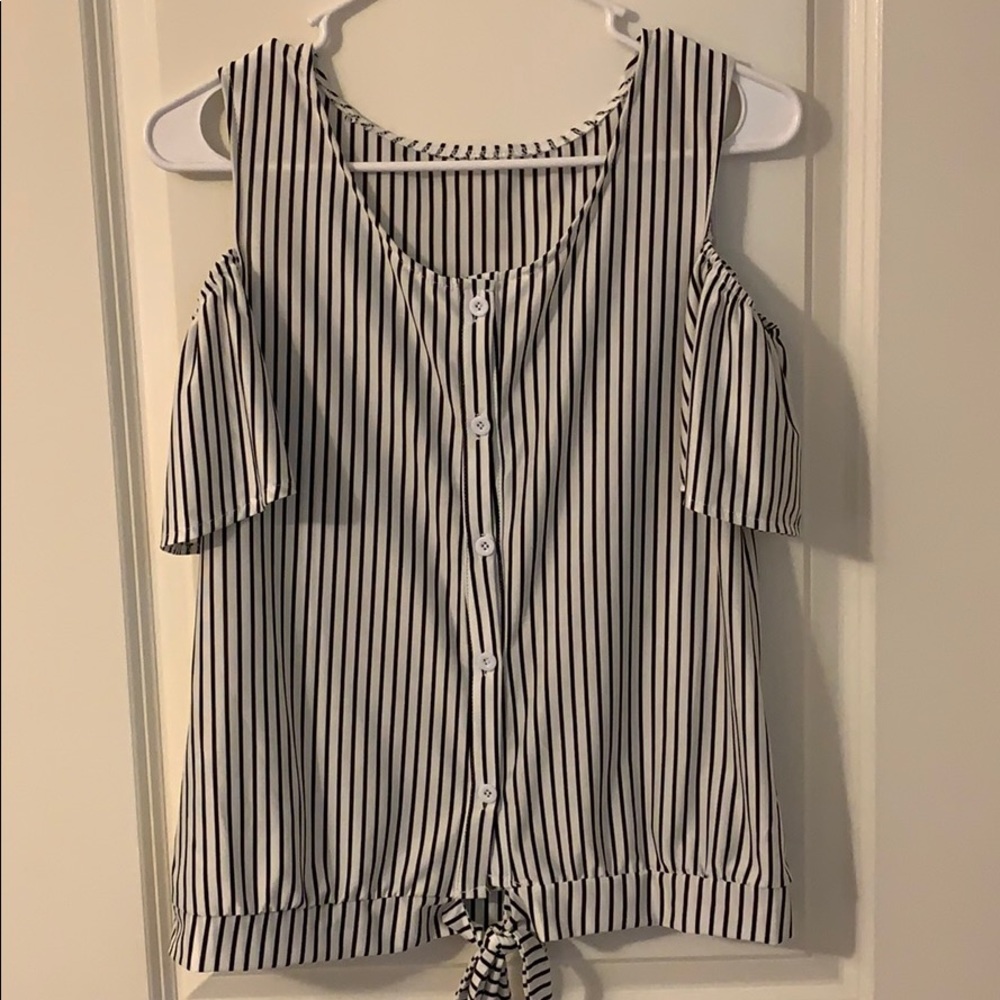 black and white striped off the shoulder top